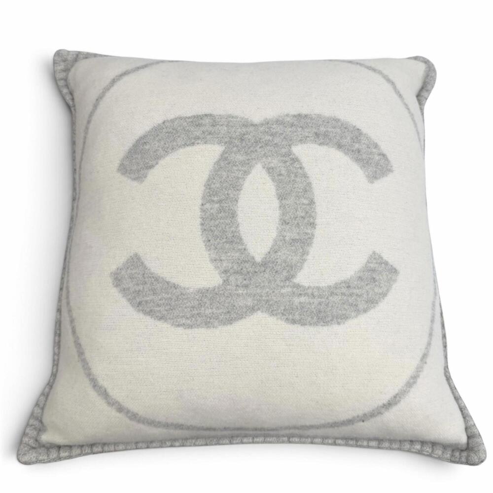CHANEL 18V Cashmere Blend Coco Mark Wool Cushion, Interior Decor, Off-White/G...